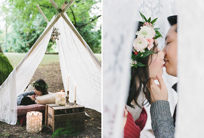 tent in the woods engagement