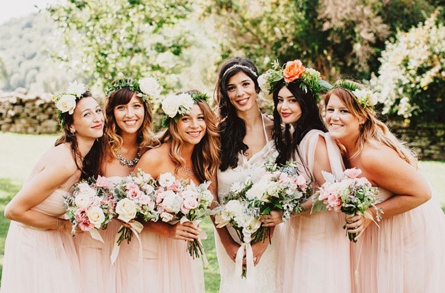 bridesmaids and bouquets