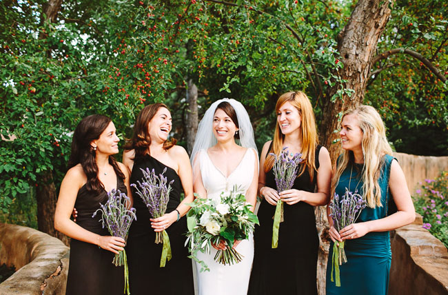 bridesmaids with lavender bouquets