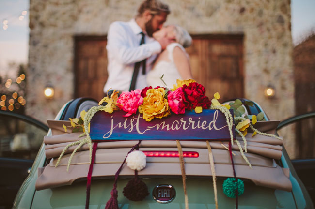 just married car with tassels