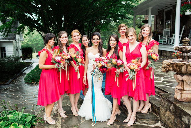 bright red bridesmaids