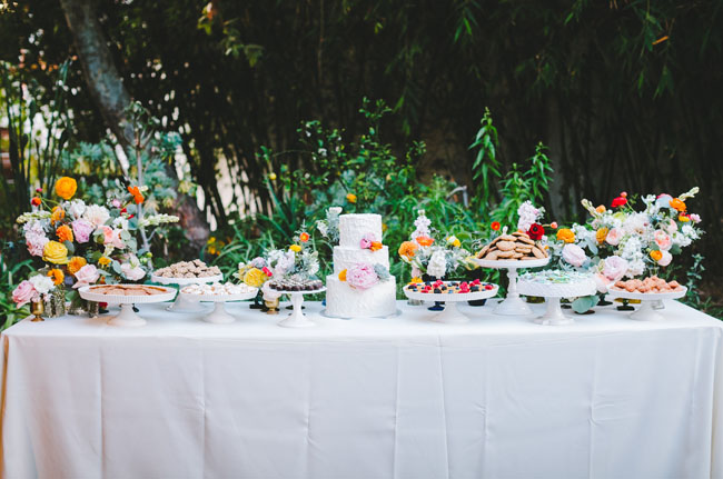 bright and colorful dessert table