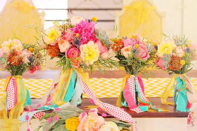colorful ribbon bouquets