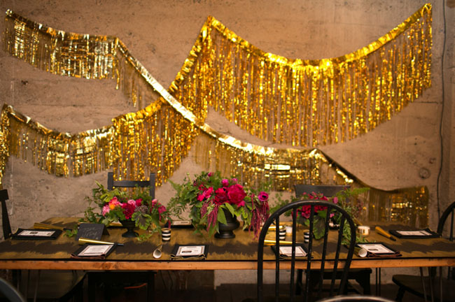 gold fringe reception decor