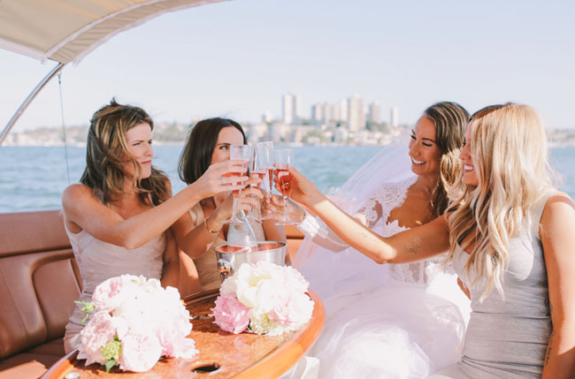 bridesmaids on a boat