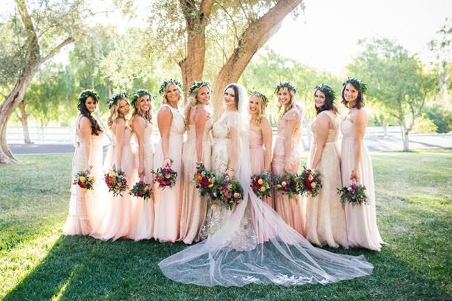 pink maxi bridesmaid dresses