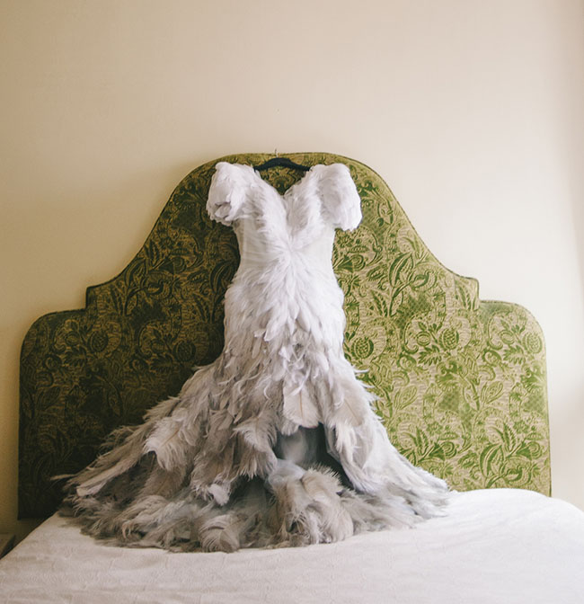 Christian Siriano feather wedding dress