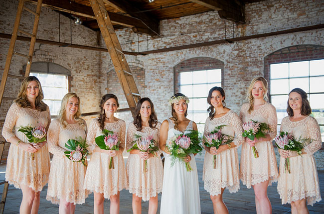 Bridesmaids in pink lace