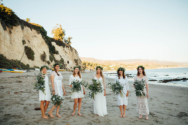 white bridesmaids with flower crowns