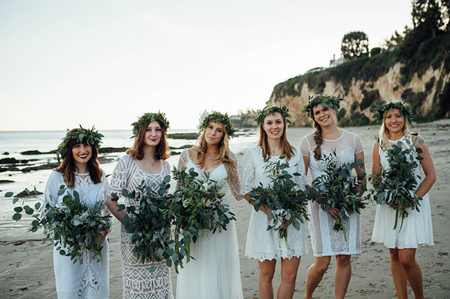 white bridesmaids with flower crowns