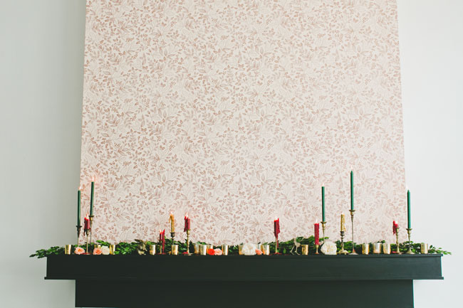 green and coral candle mantle