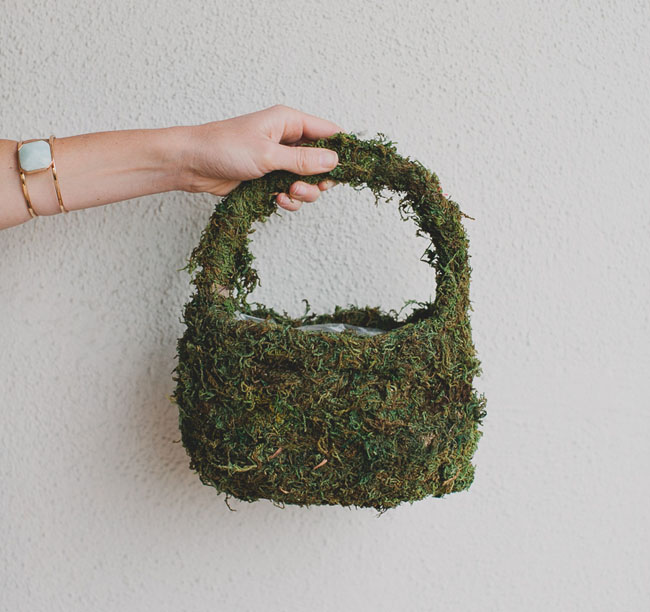 DIY Flower Girl Basket with moss and silk flowers