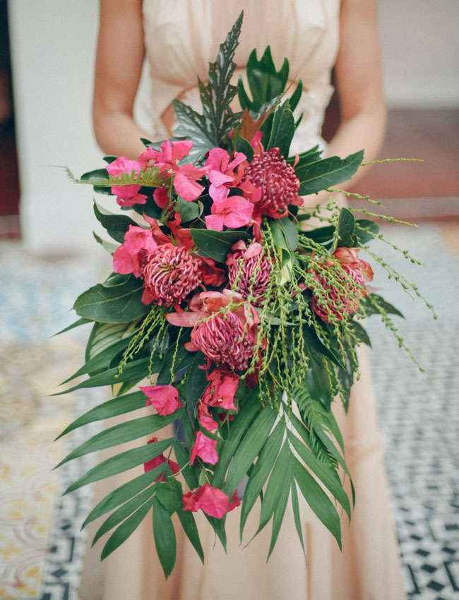 pink and leafy bouquet
