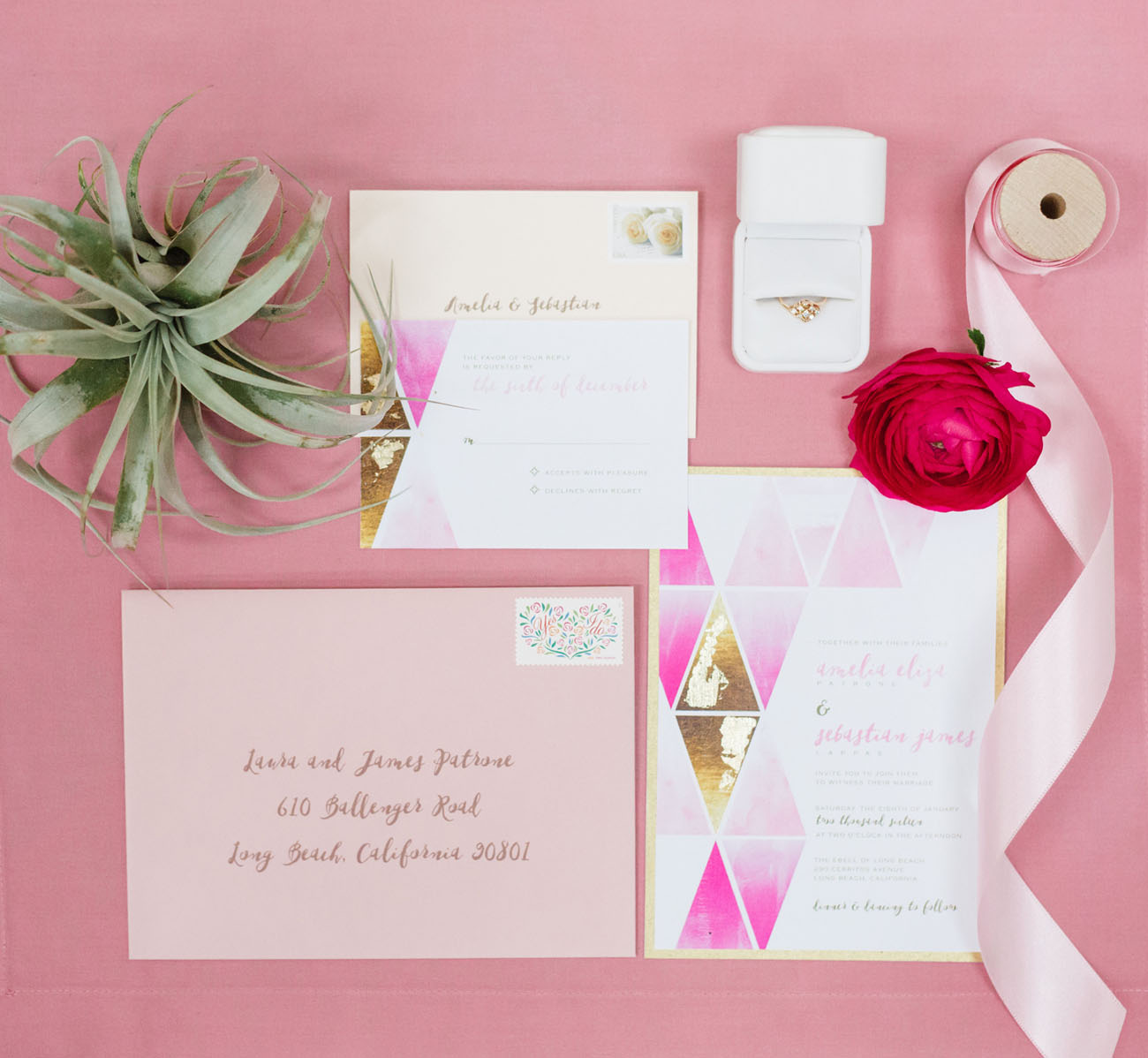 pink geometric invitation