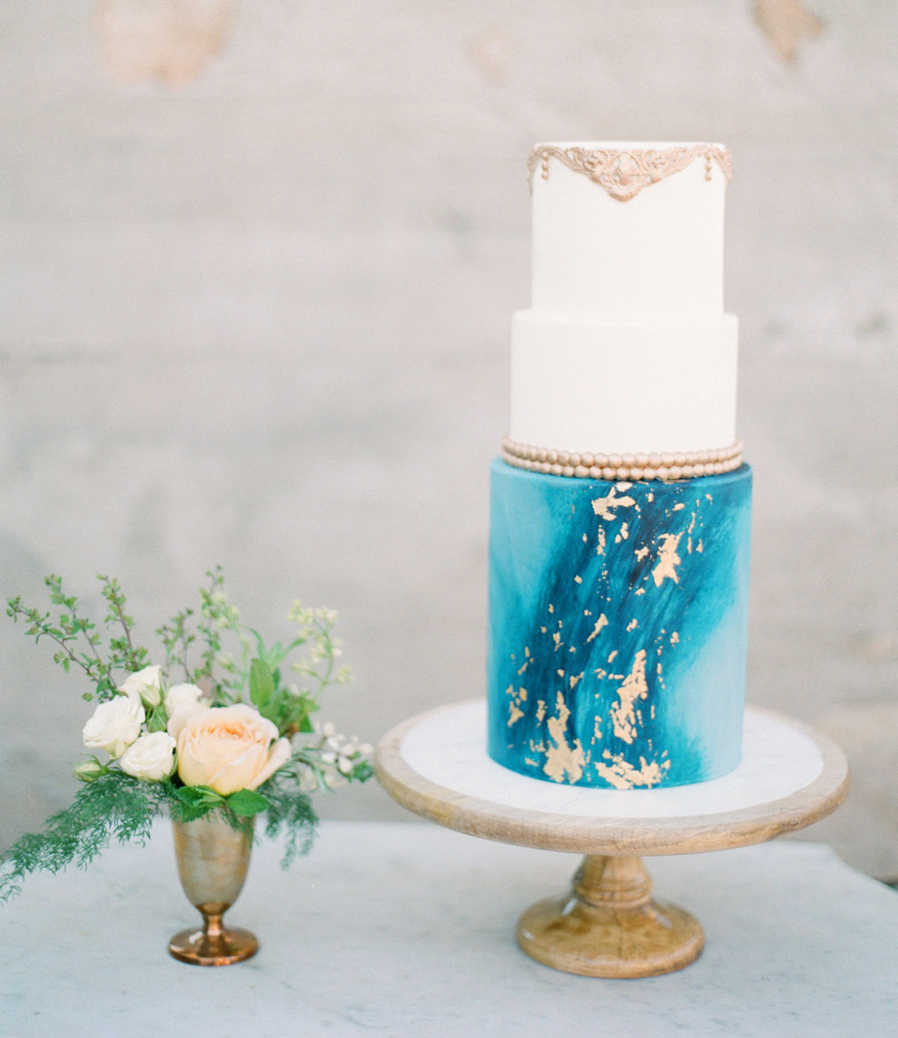 gold and blue cake