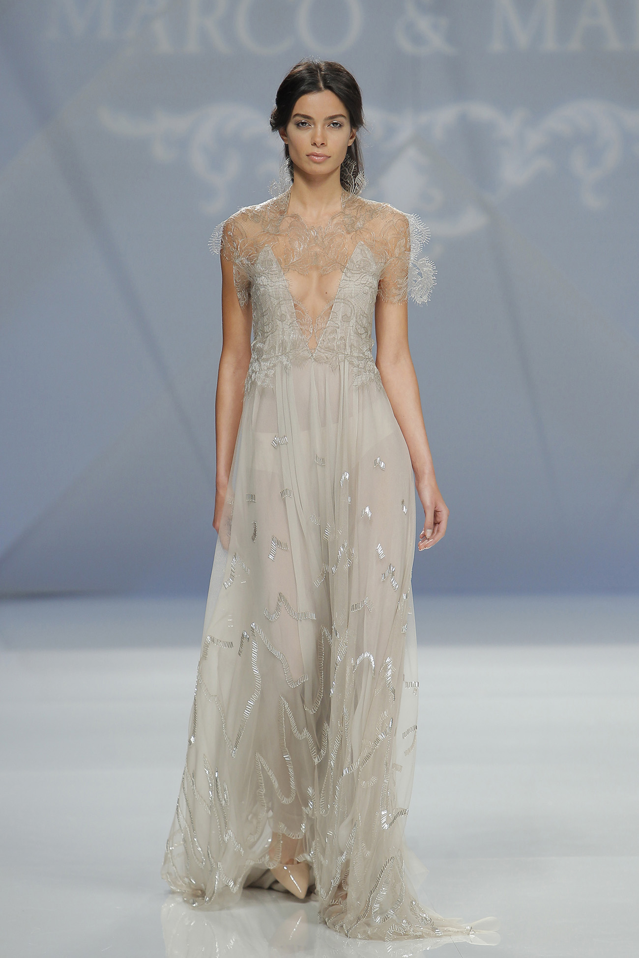 wedding dresses with subtle hues from Barcelona Bridal Week