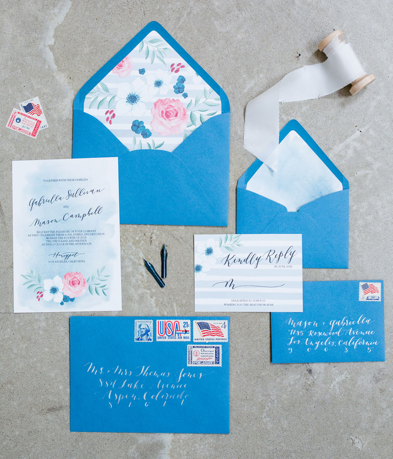 blue floral invitation