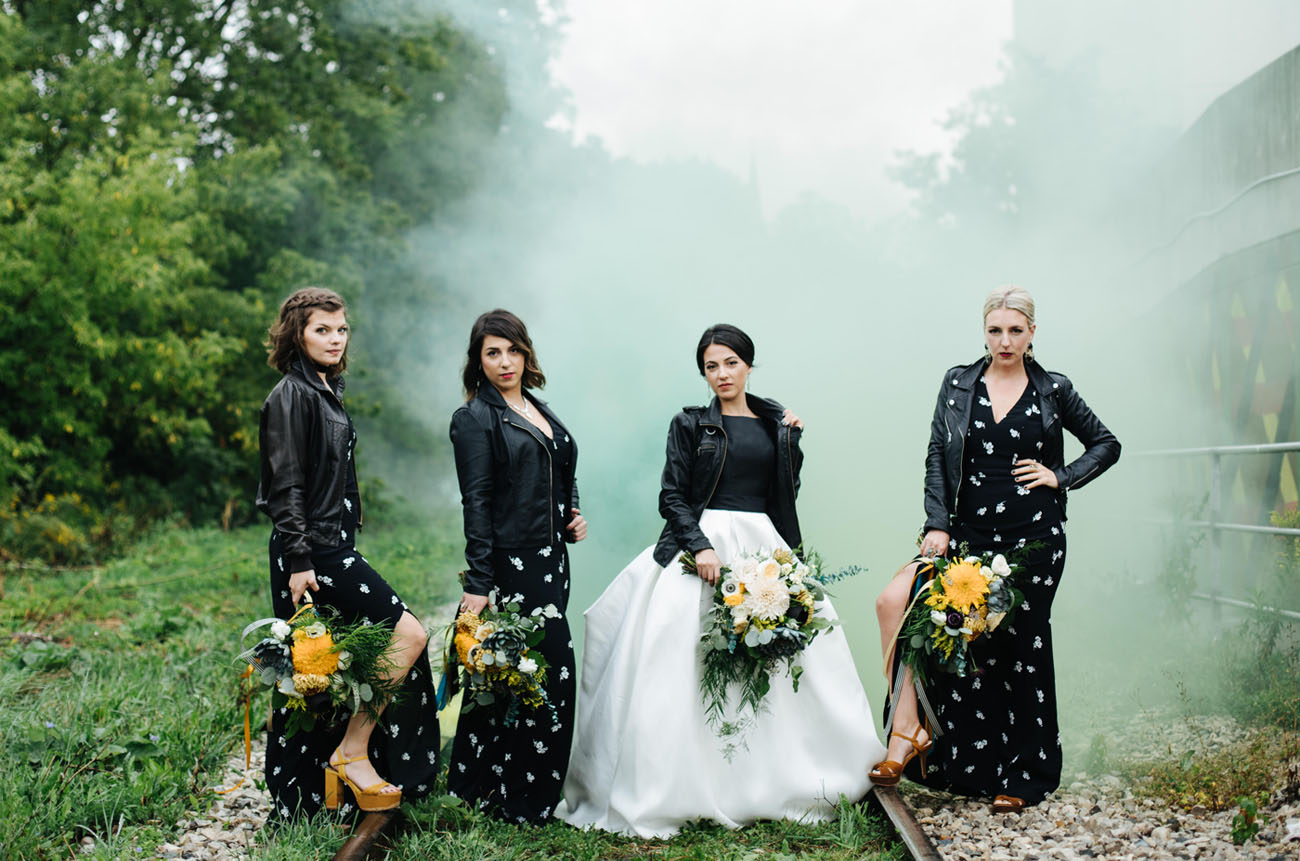 bridesmaids in leather jackets