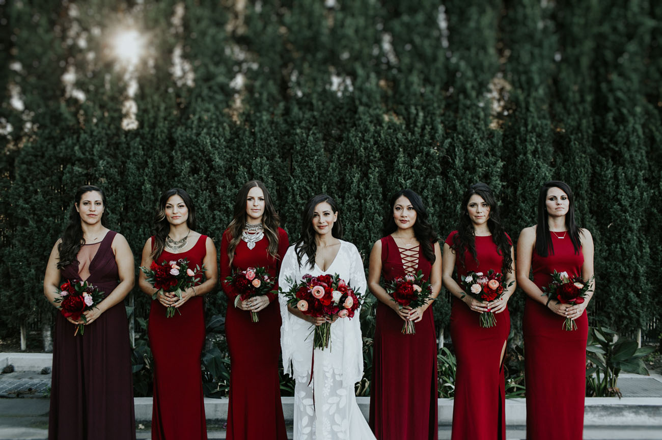 deep red bridesmaids