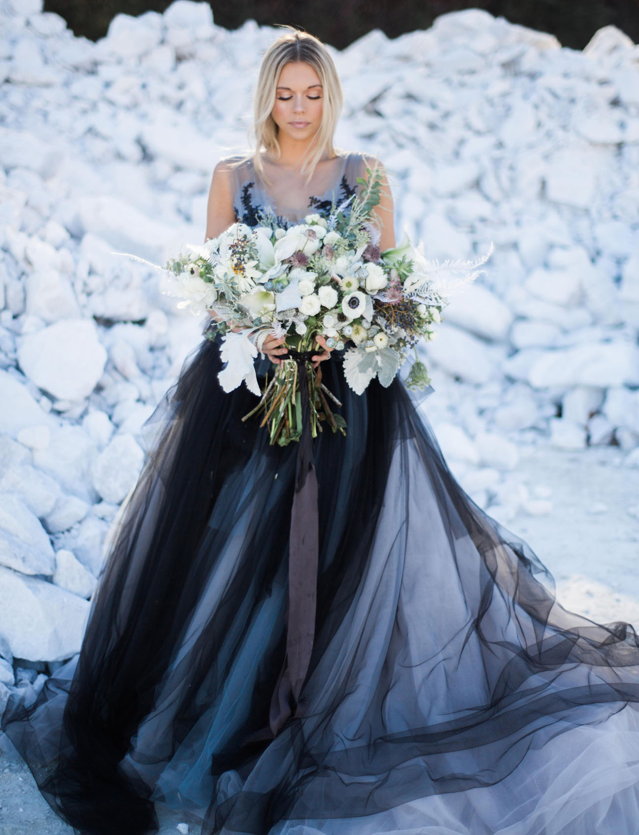 Mywony black and blue wedding dress