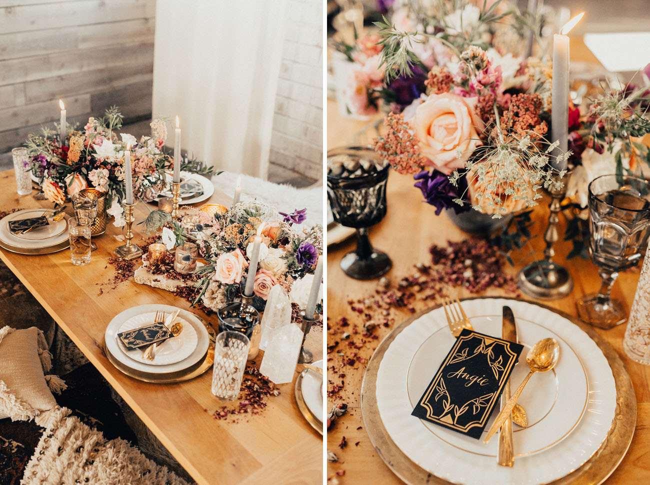 boho galentines tablescape