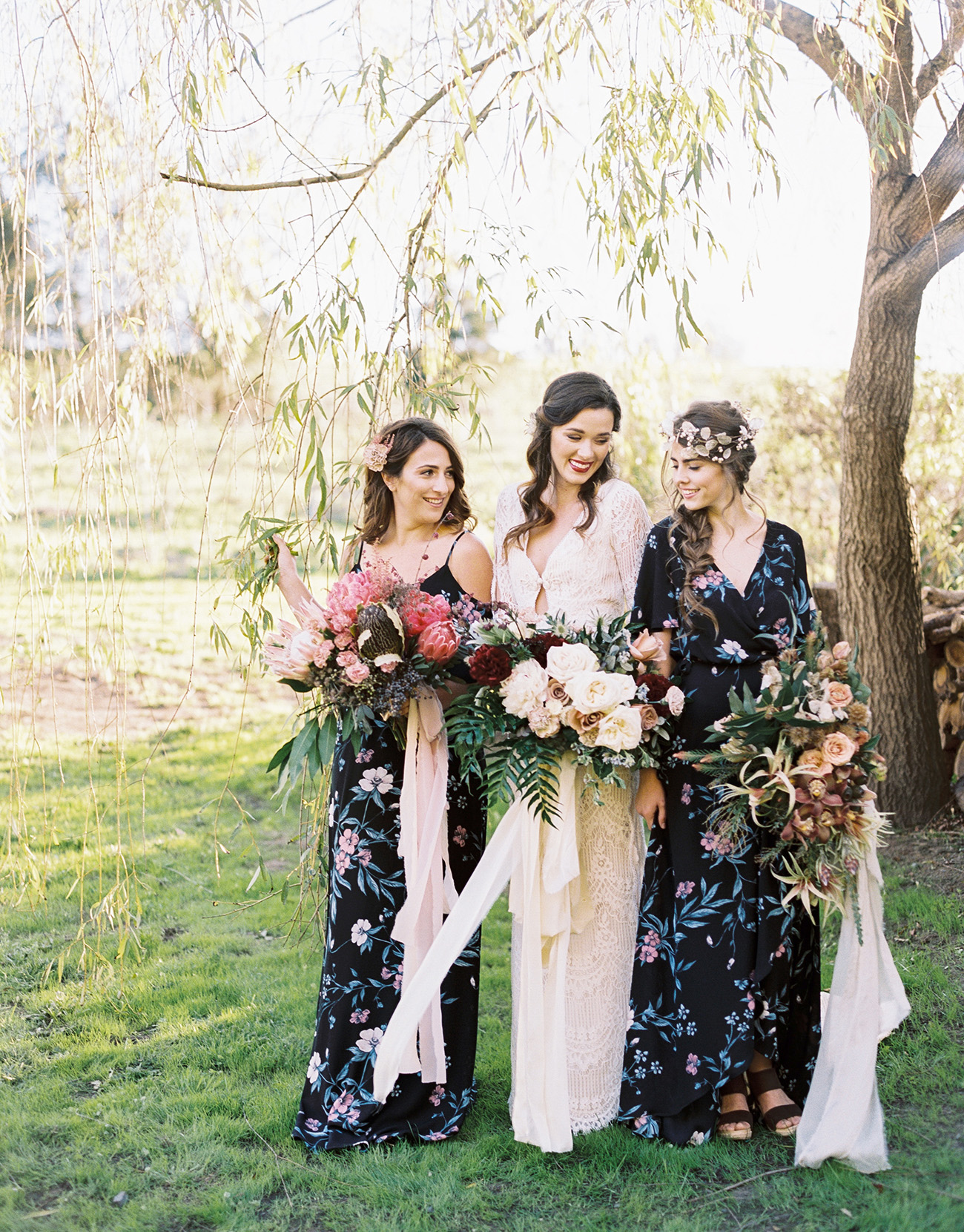 Show Me Your Mumu x Green Wedding Shoes bridesmaids dresses with a Daughers of Simone gown