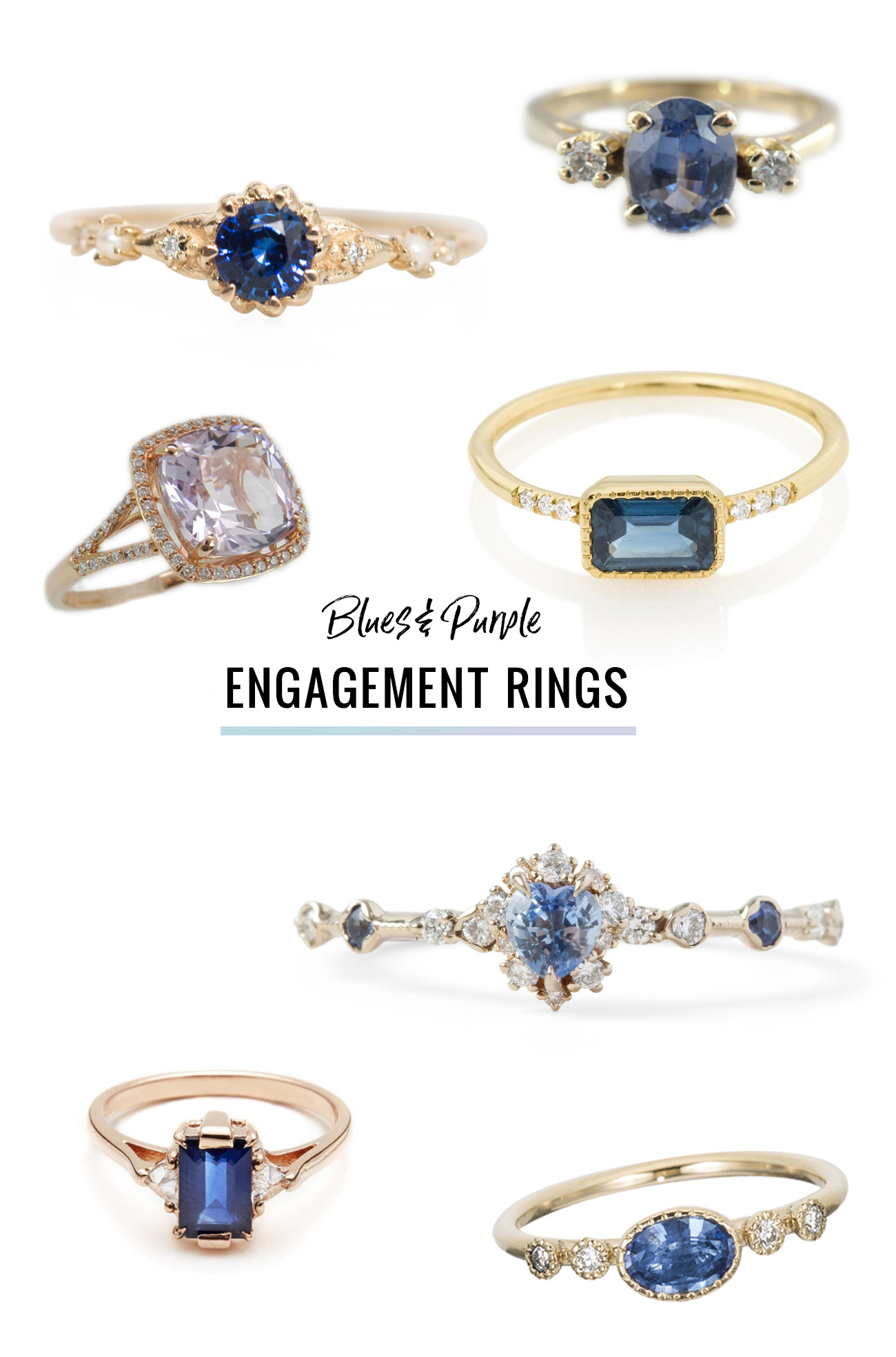 blue & purple engagement rings