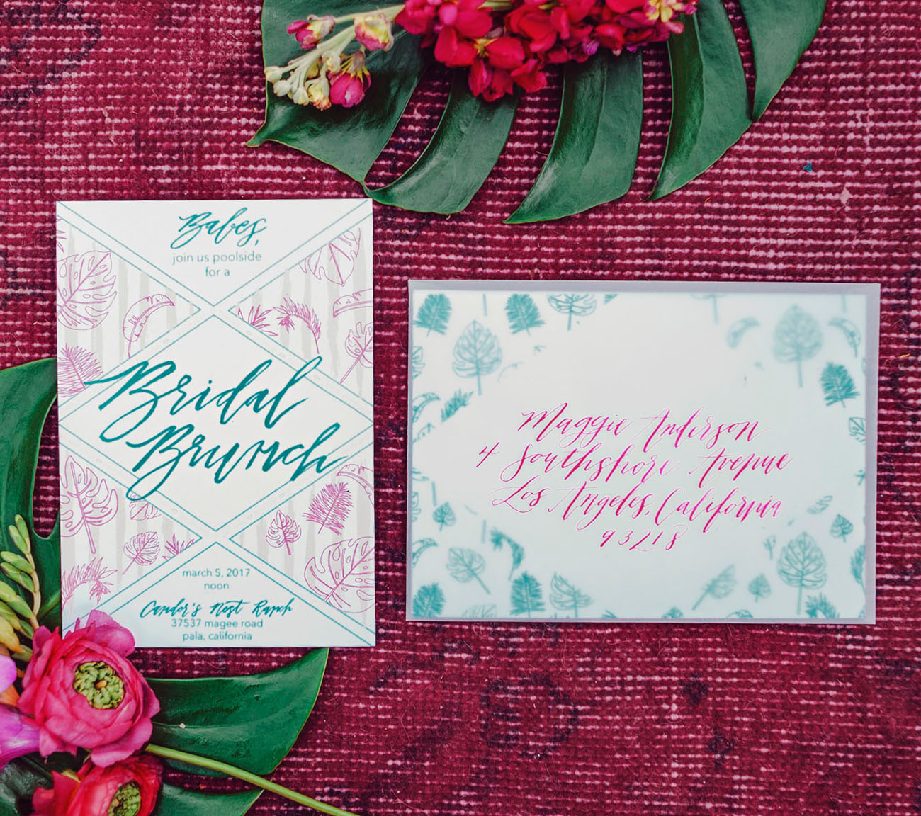 pink and teal invitation