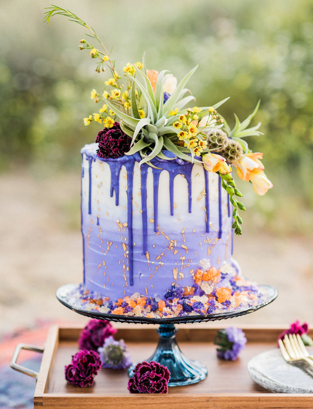 purple drip cake