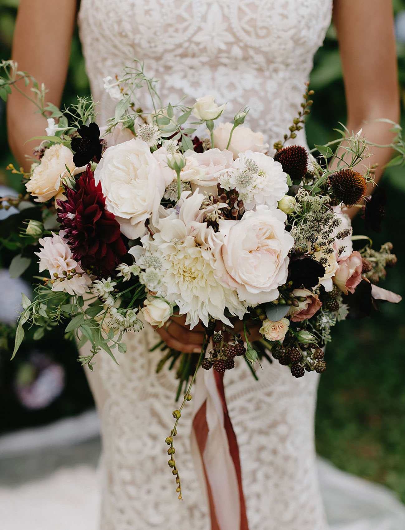 white and burgundy bouquet