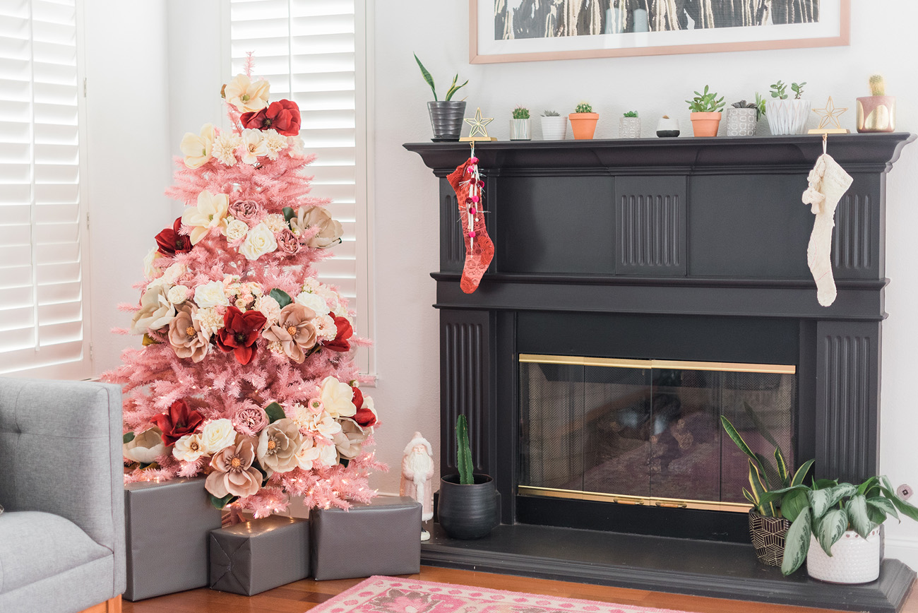pink floral christmas tree