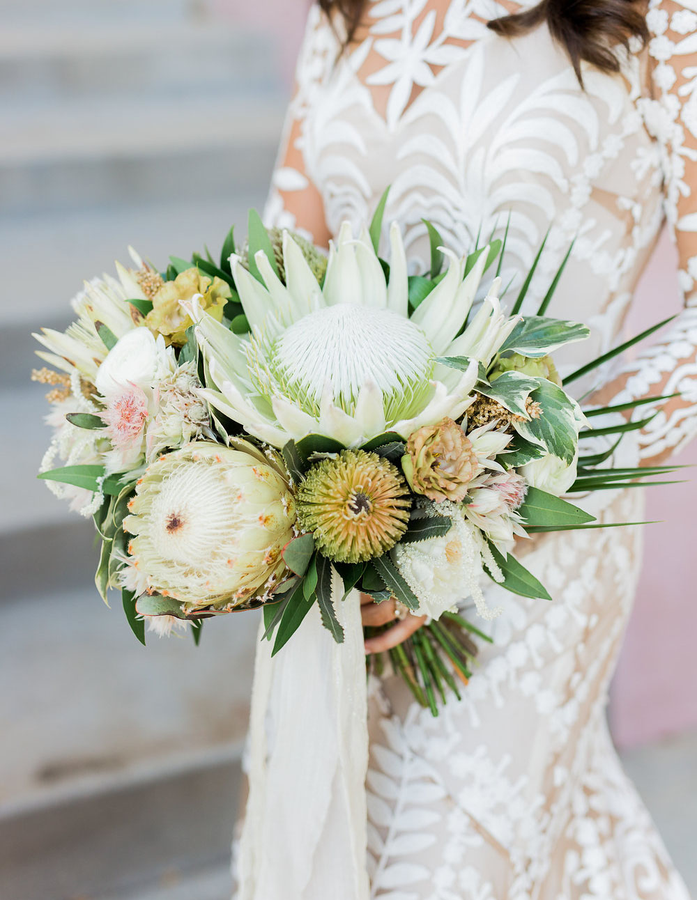 white protea bouquet