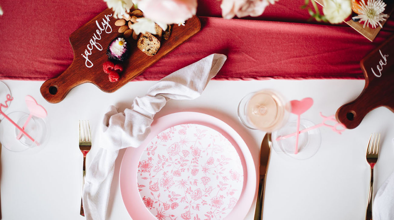 pink floral plates