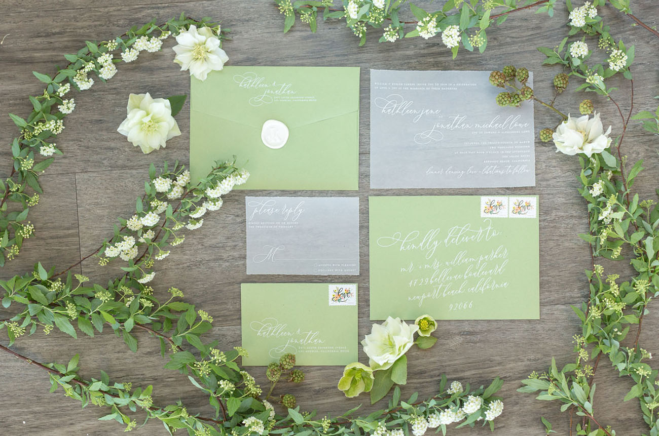 green wedding invitation