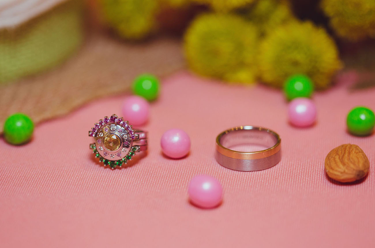 pink and green ring