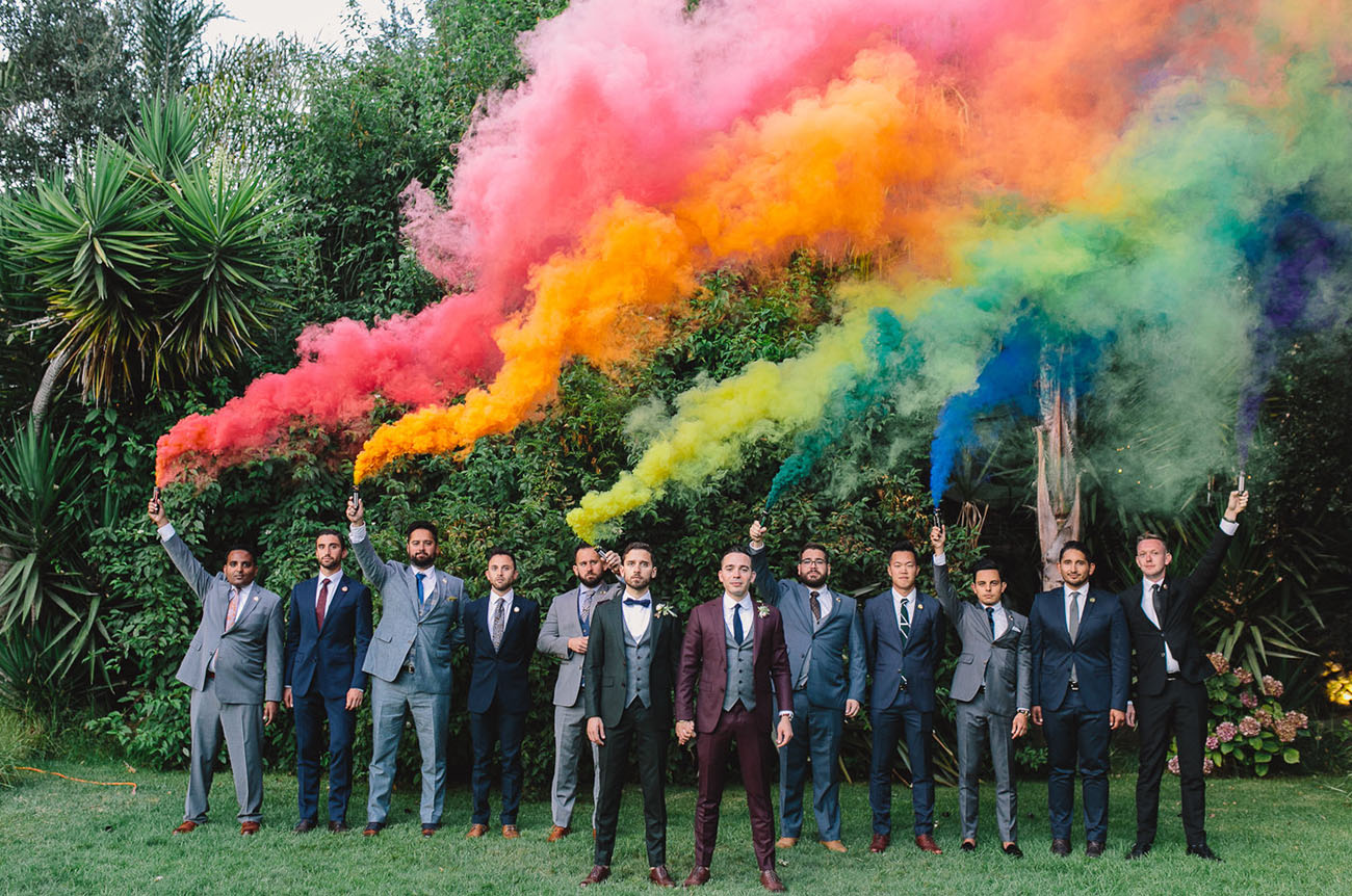 rainbow smoke bomb wedding