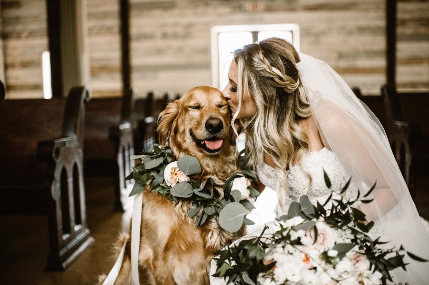 bride and dog