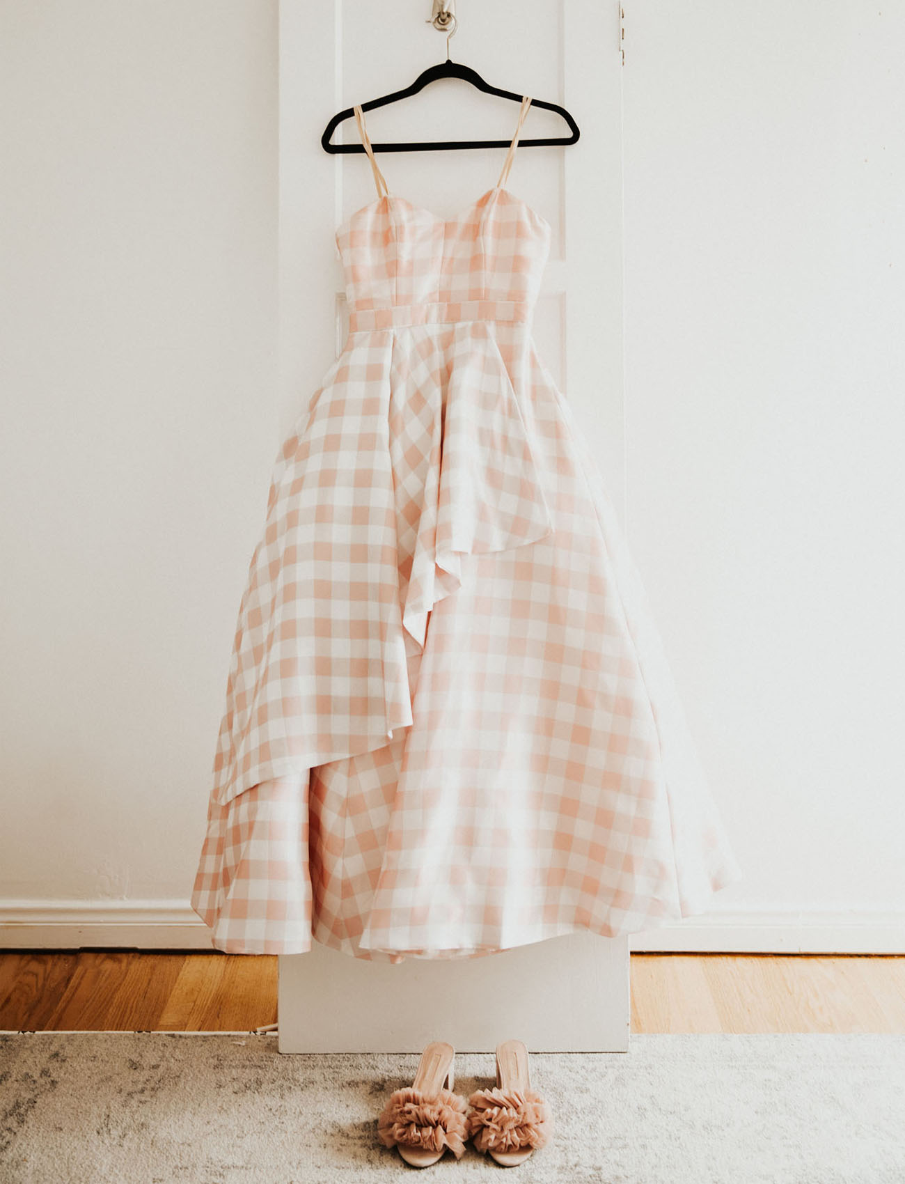 pink gingham wedding dress