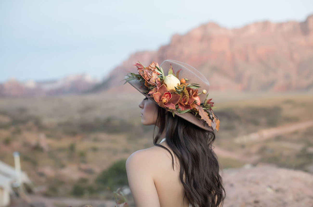 hat with fresh flowers