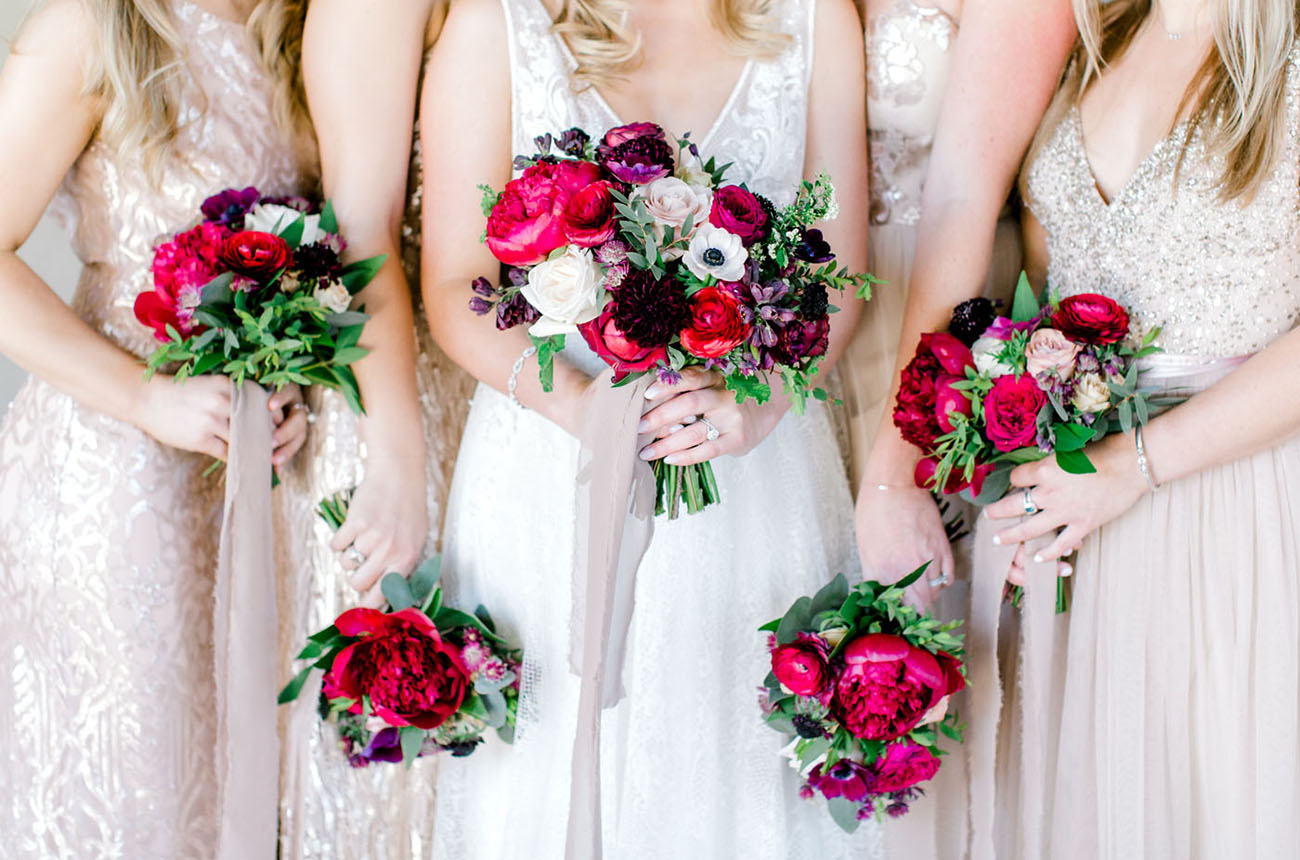 red peony bouquets