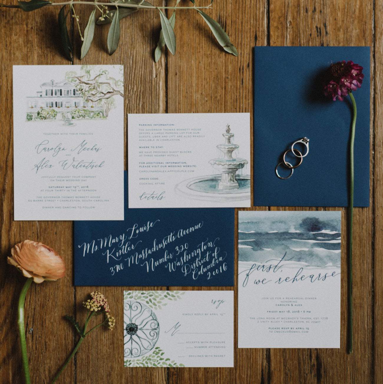 blue wedding invitation