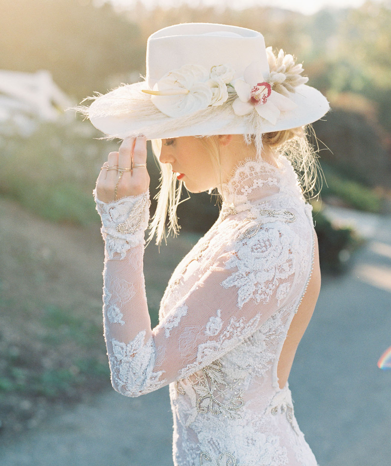 boho bridal hat