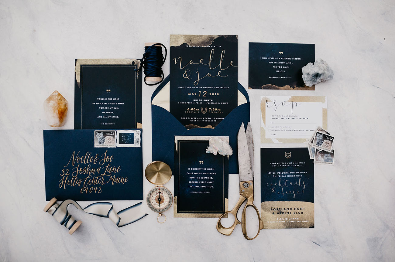 navy blue wedding invitation