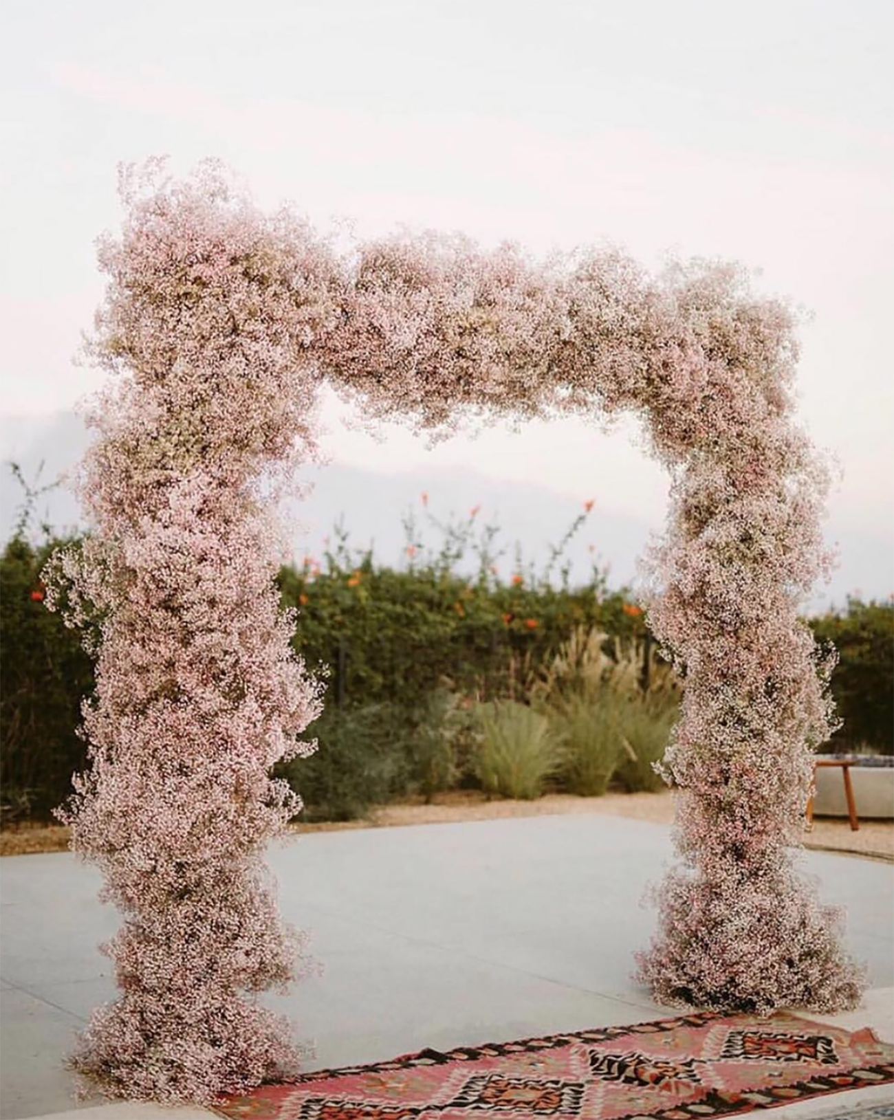 Dried Floral Pink Baby's Breath Backdrop Arch Mandy Moore Wedding 