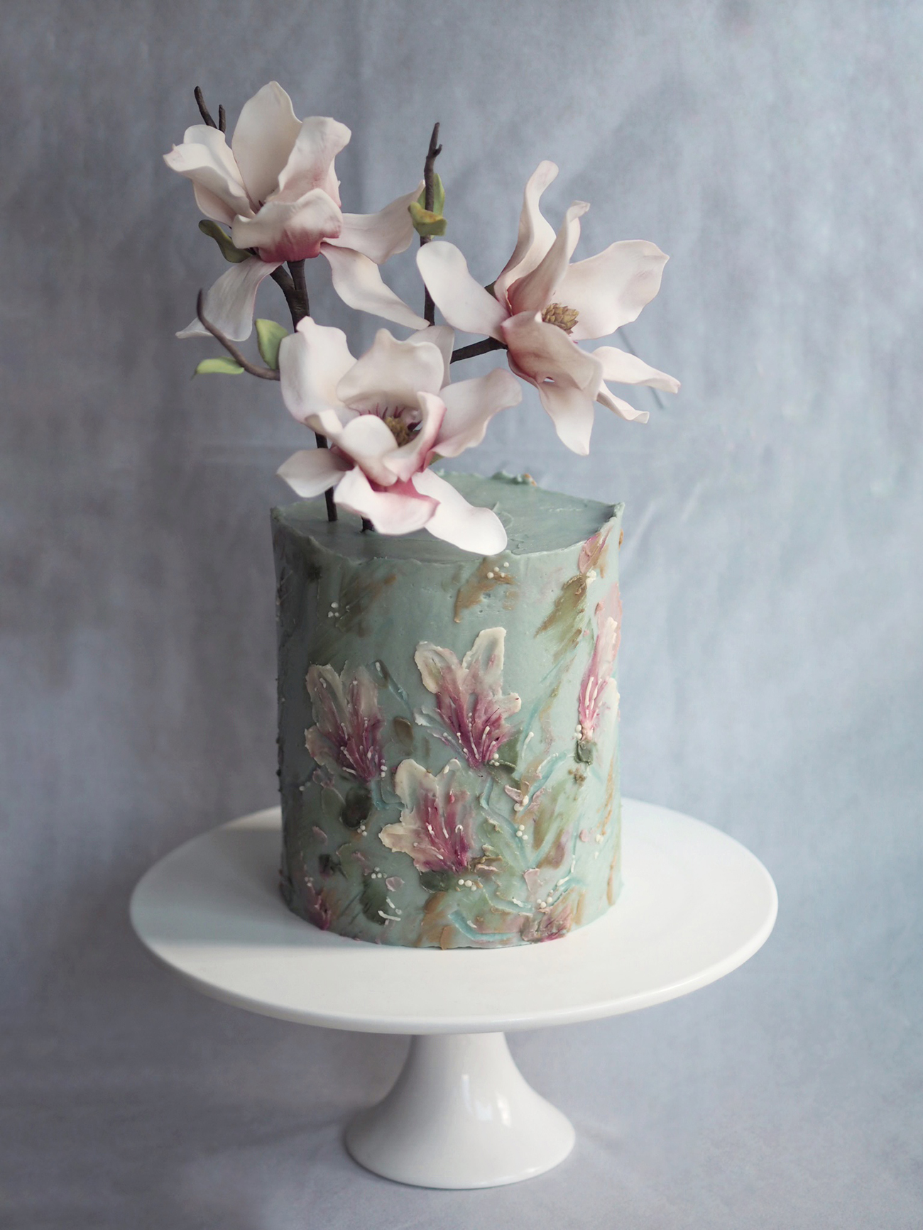 Magnolia Painted Impressionist Wedding Cake