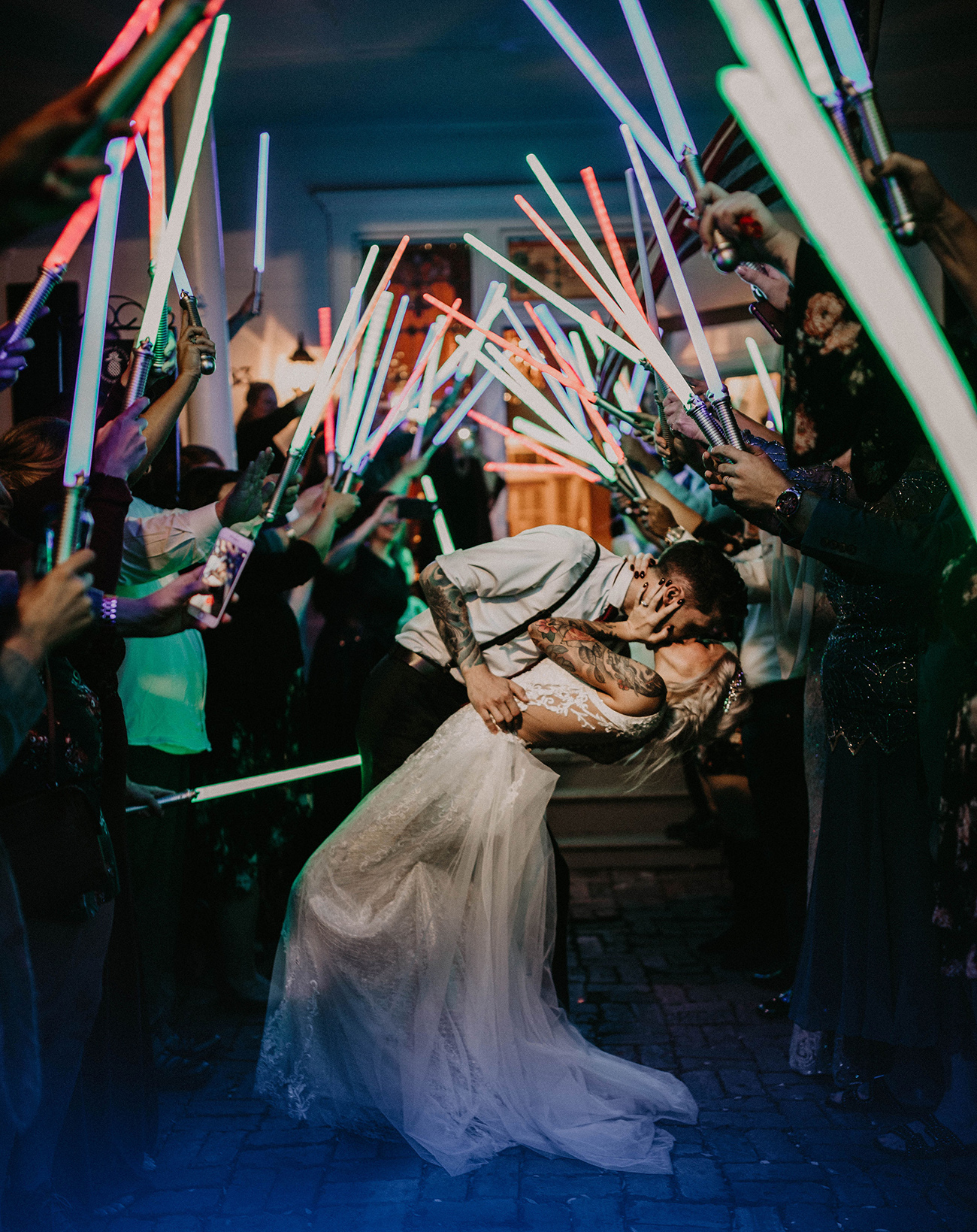 Star Wars Wedding exit with lightsabers