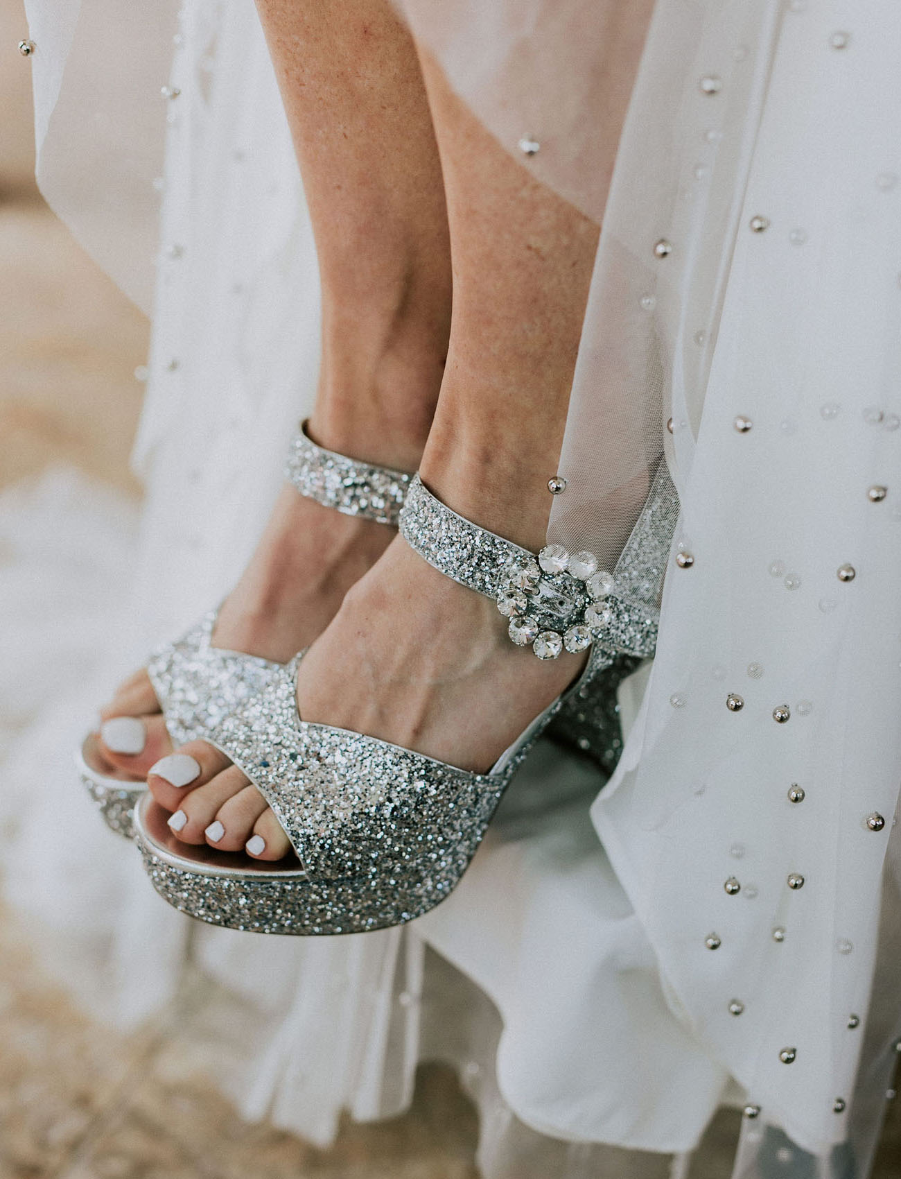 sparkly silver heels