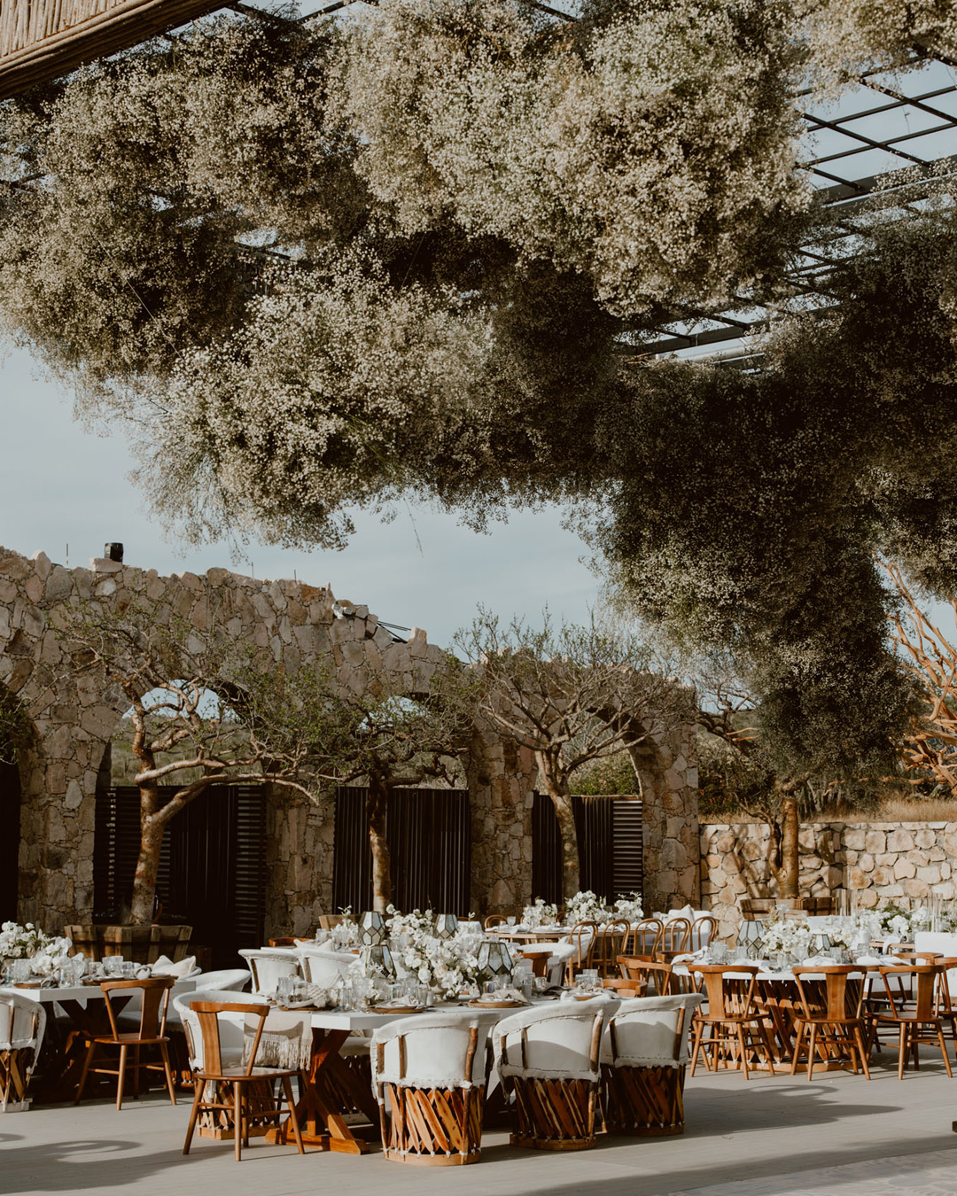 baby's breath hanging from ceiling for reception