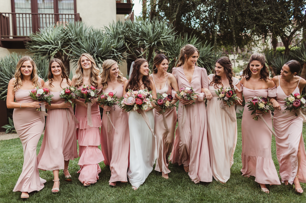 blush mismatched bridesmaid dresses