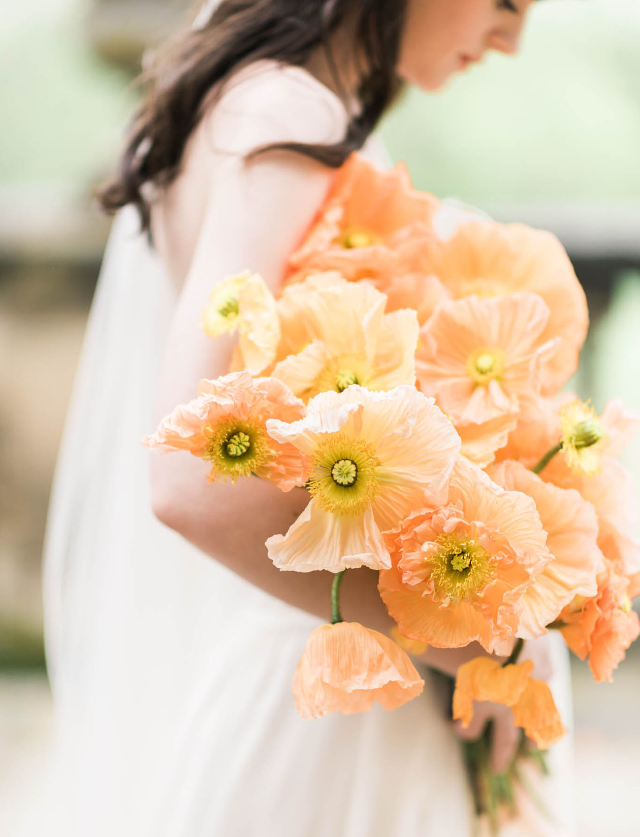 bridal bouquet of solid peach poppies